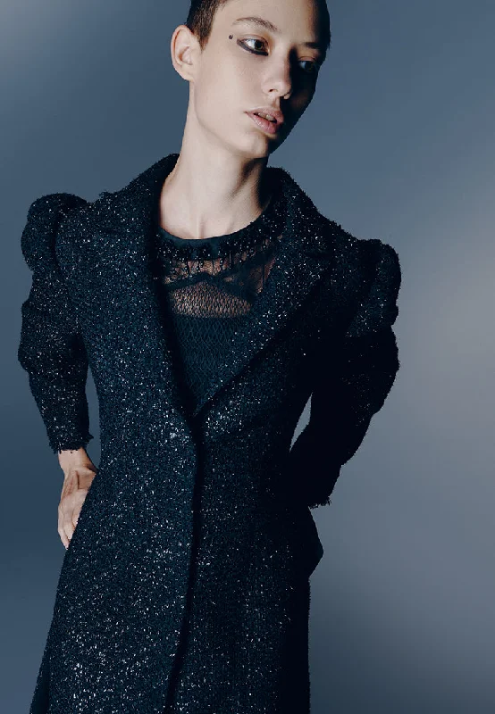 Black Tweed Lapel Coat