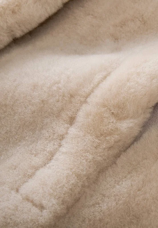 Beige Fur Double-breasted Long Coat