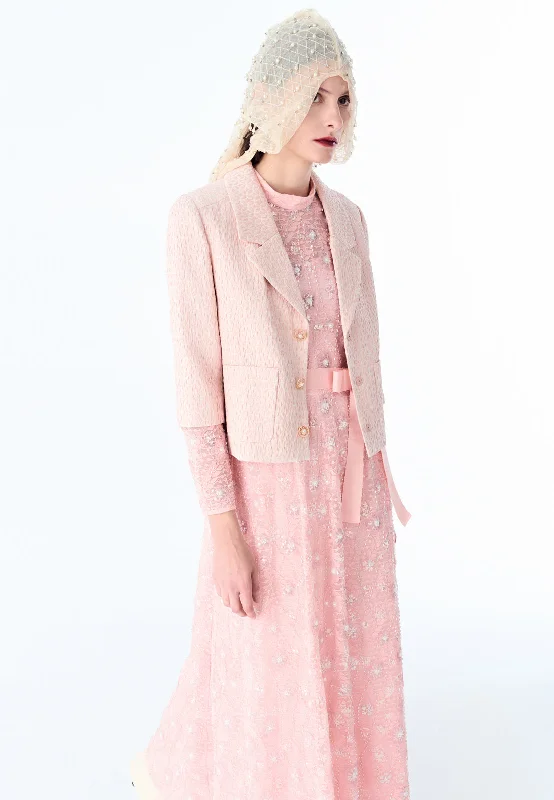 Pink Lapel Jacquard Cropped Jacket