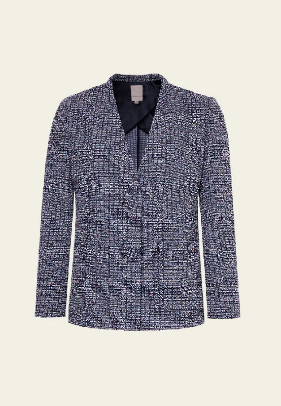 Midnight Blue V-neck Tweed Jacket