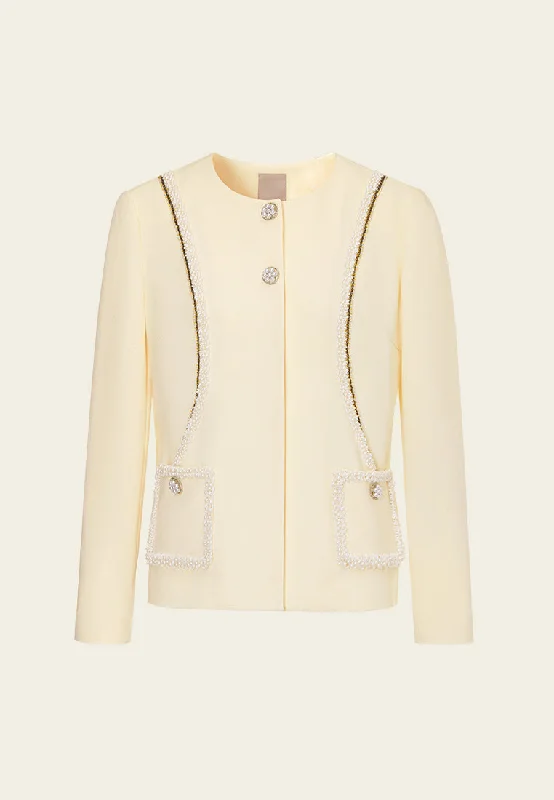 Custard Beaded Crepe Jacket