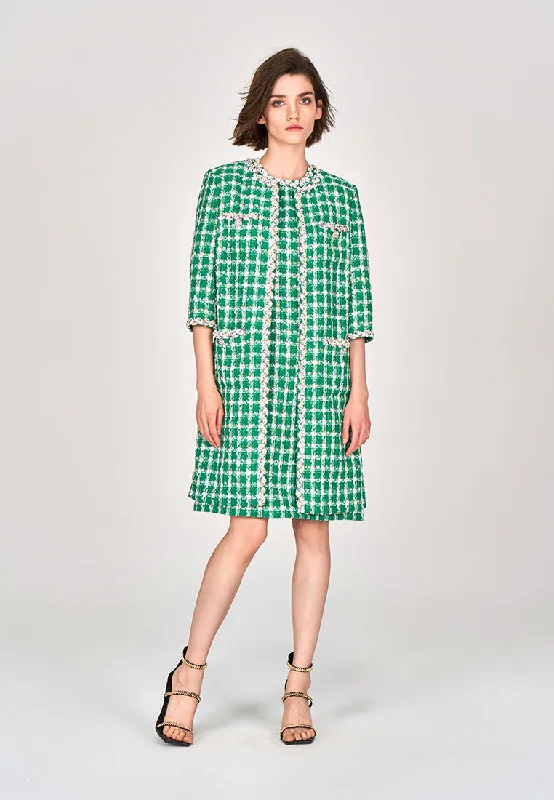 Emerald Green Check Tweed Coat