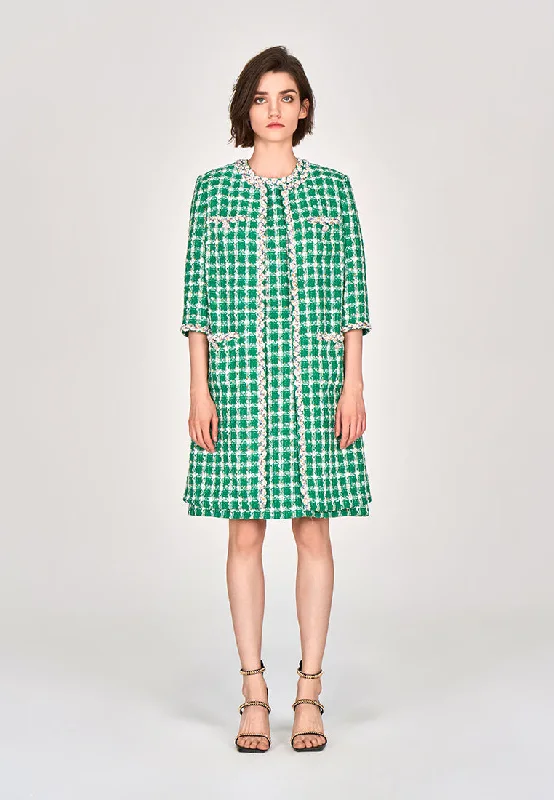 Emerald Green Check Tweed Coat