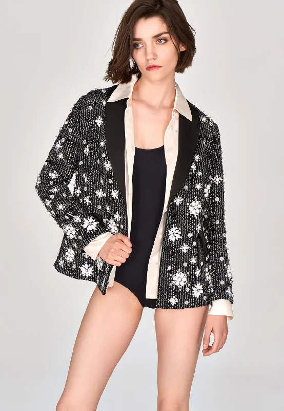 Black Crystal Embellished Blazer