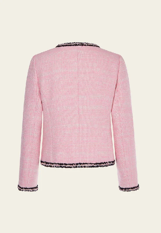 Black Trimmed Pink Tweed Jacket