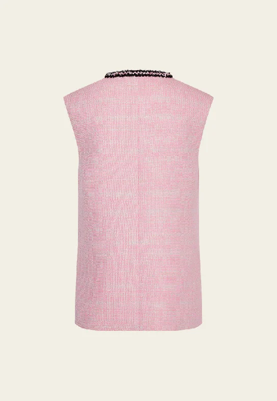 Black Trimmed Pink Tweed Vest