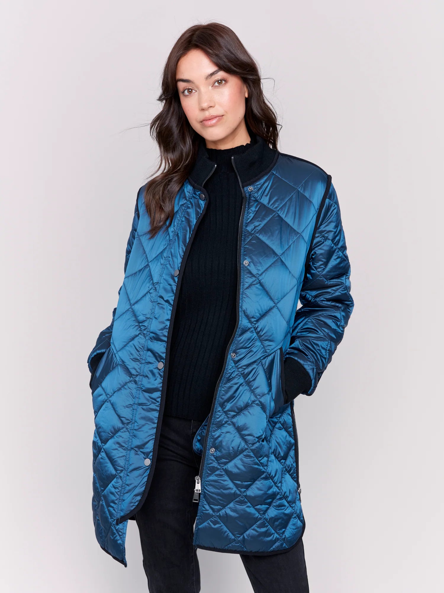 Charlie B Quilted Jacket With Rib - C6253R - 135B