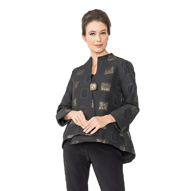 IC Collection Square Metallic Jacquard Jacket in Gold - 5077J