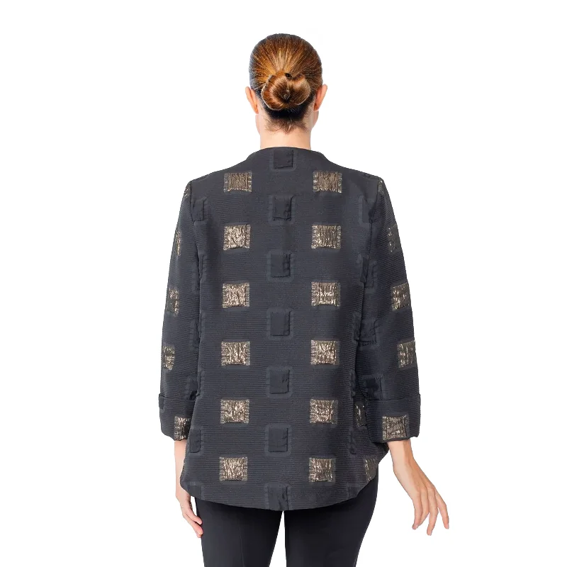 IC Collection Square Metallic Jacquard Jacket in Gold - 5077J