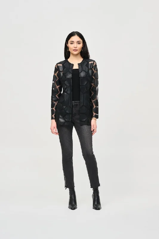 Joseph Ribkoff Laser-Cut Leatherette on Mesh Jacket - 241905F24 (T)